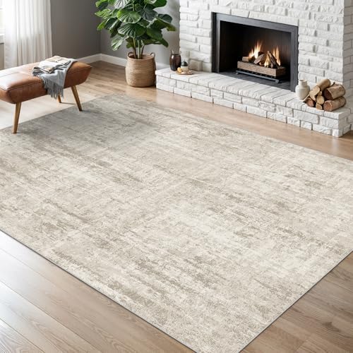 Valenrug 5x8 Area Rug, Abstract Large Washable Rugs for Living Room, Beige