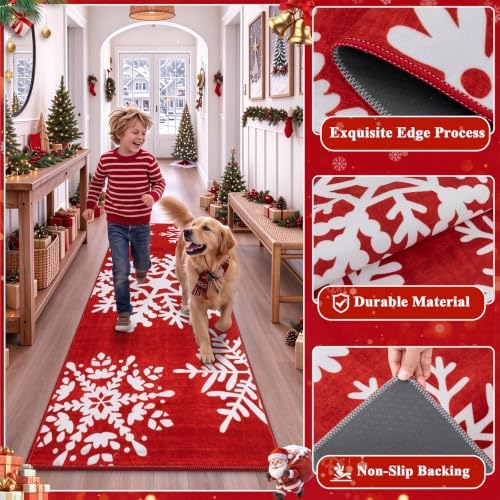 HEBE Christmas Runner Rug 2'x4', Vintage Snowflake Hallway Rug Runners
