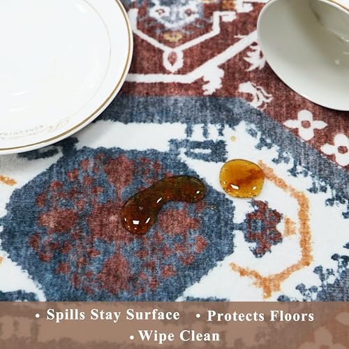 Washable Non-Slip Kitchen Rugs Set of 3 – Boho Soft Mats and Runner for Bathroom, Entryway, Hallway Room – Stain-Resistant Low-Pile Indoor Carpet (Red, 2x3+2x4+2x5)