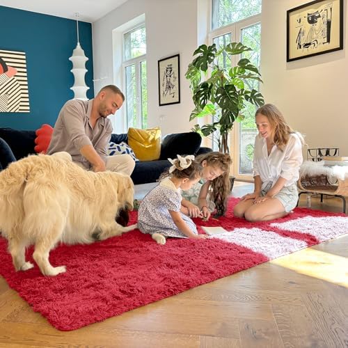OLANLY 2x6 Machine Washable Runner Rugs for Hallway, Soft Fluffy Shaggy Bedside Rugs for Bedroom, Living Room, Indoor Floor Carpet for Kids Girls and Boys, Nursery Rooms, Home Decor Aesthetic, Red
