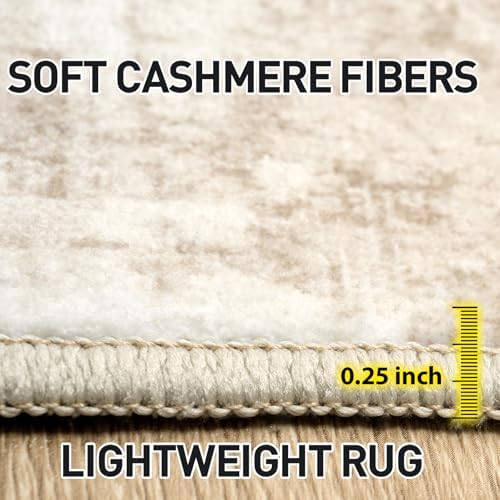 9x12 Area Rugs for Living Room: Washable Abstract Beige Grey Bedroom Carpet