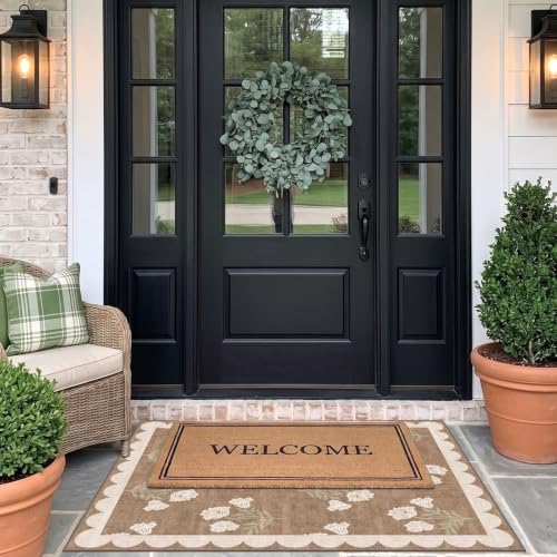 3x4 Floral Entry Rug - Small Washable Indoor Outdoor Mats for Front Door Non-Slip Porch Rug Tan Boho Neutral Farmhouse Throw Rugs for Living Room Bedroom Entryway Kitchen Office Porch Decor