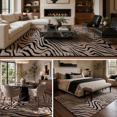 YIHOUSE Zebra Area Rugs 6x9: Taupe Abstract Washable Living Room Rug