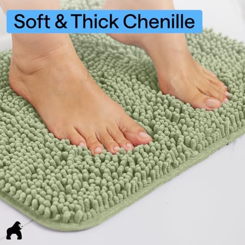 GORILLA GRIP Bath Rug Mat for Bathroom, Absorbent Chenille 60x17 Sage Green
