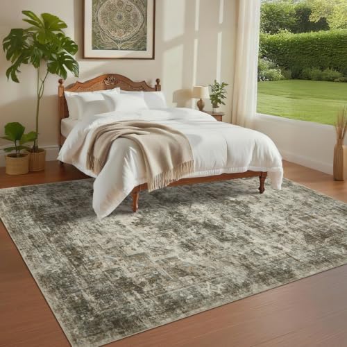 GarveeHome 8x10 Area Rugs for Living Room Non Slip Vintage Washable Rug Camel/Grey