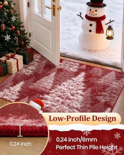 Madane Christmas Runner Rug 2x10 for Hallway, Washable Soft Kitchen Rug Red