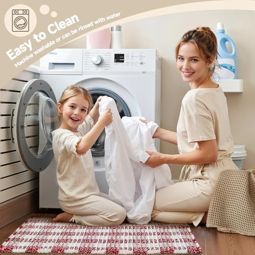 TYUU Christmas Bathroom Rugs, Cute Waffle Bath Mat, 30x20 Red & White