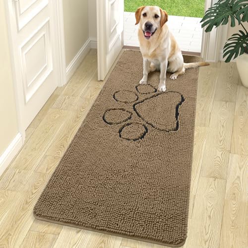 OLANLY Dog Door Mat for Muddy Paws 70x24, Paw Print Design Chenille Mud Mat