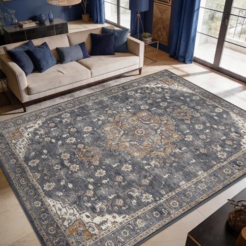 Keen Home Design 10x14 Rug - Machine Washable Area Rug with Non-Slip Backing, Ideal for Living Room, Dining Room, Bedroom - Vintage, Easy Clean, Durable, Low Pile Rug - (9'7" x 14')