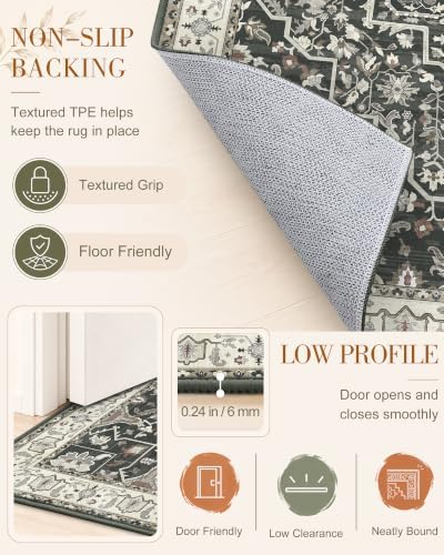 OLANLY 2x4 Washable Accent Rug Non Slip Carpet for Entryway Kitchen Bedside