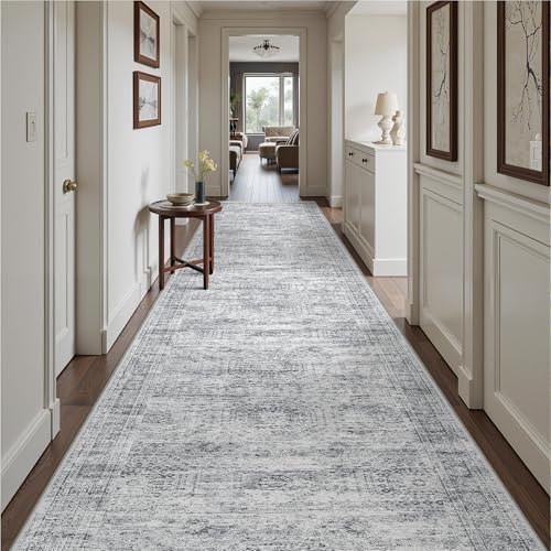 3x14 Runner Rug Non Slip,Washable Hallway Runner Rug,Grey