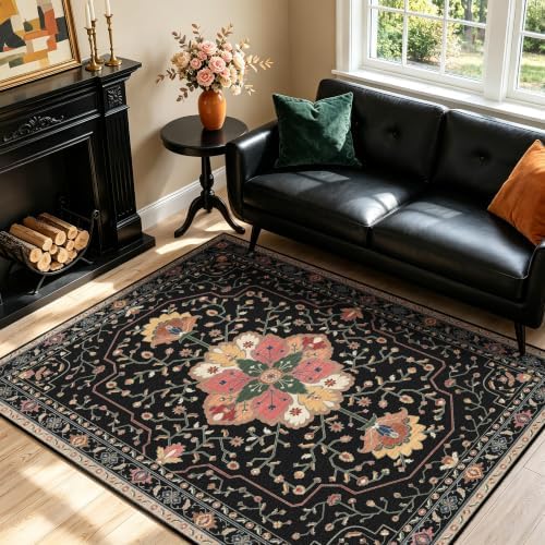 YARNSCAPE 4' x 6' Machine Washable Area Rug, Non-Slip Low-Pile Carpet
