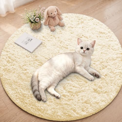 Smiry Round Area Rugs for Living Room Bedroom 3x3 ft, Fluffy Carpet
