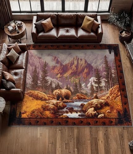 YIHOUSE 8x10 Mountain Bear Area Rugs for Living Room