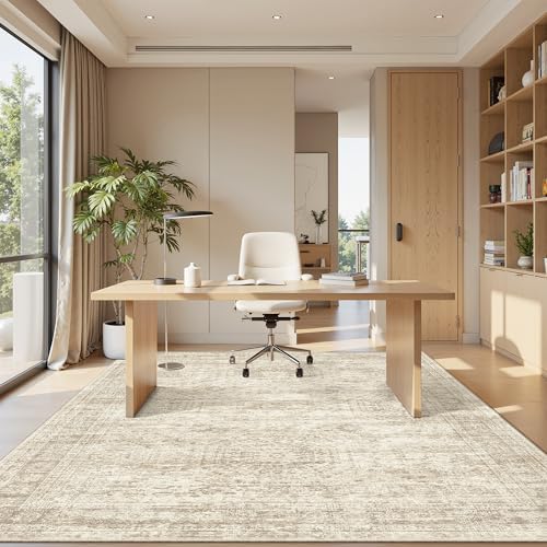 Soalmost 7x9 Area Rug for Living Room Washable Rugs Non-Slip Beige