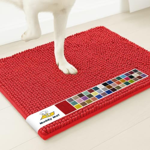 Muddy Mat® | Super Water Absorbent Door Mat Indoor, Microfiber Quick Dry Chenille Entryway Rug, Slip Resistant Front Door Mat, Indoor Mats for Entryway, Machine Washable Pet Rug, Red 30" x 60"