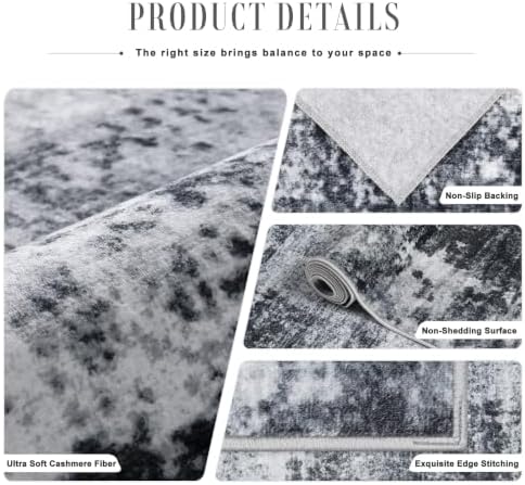 2x6 Washable Runner Rug：Modern Abstract Soft Carpet Dark Black