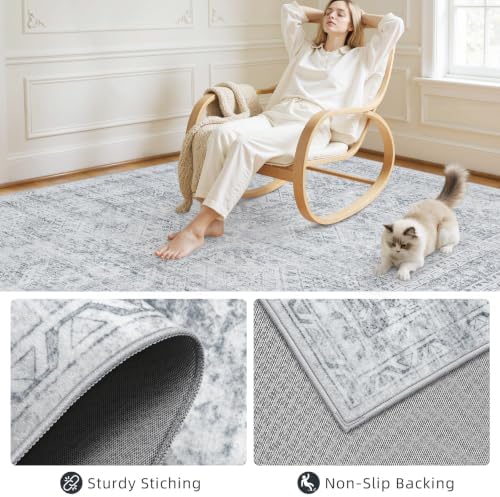 2'6''x8' Hallway Washable Runner Rug: Neutral Kitchen Carpet Gray