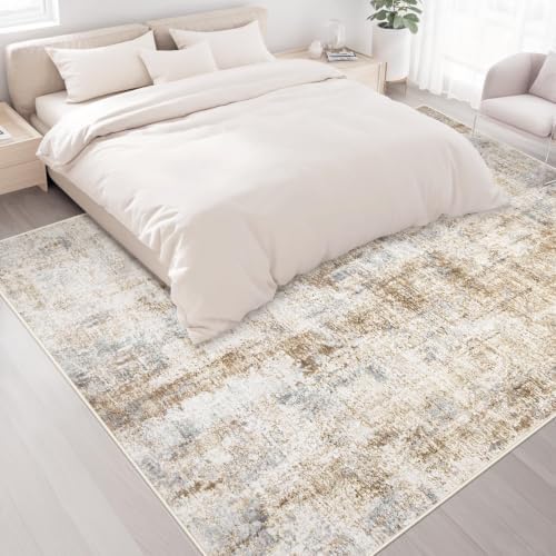 Area Rugs 9x12 Living Room: Washable Rug Modern Abstract Large Rugs Soft Non Slip Neutral Rug Stain Resistant Indoor Carpet for Bedroom Kitchen Dining Room Home Office Rugs(Blue Brown,9'x12')