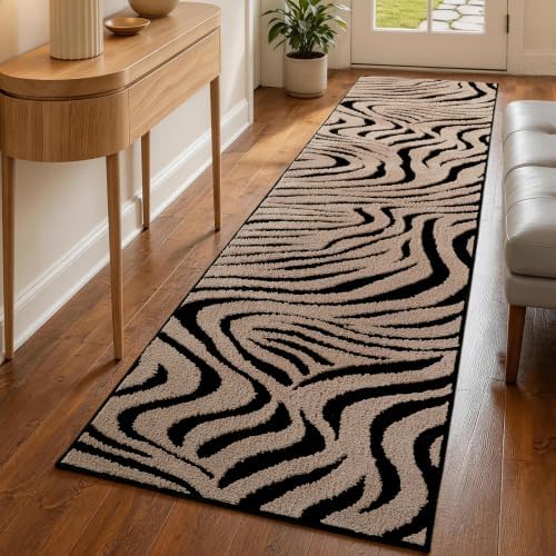 YIHOUSE Zebra Hallway Runner Rugs 2x8: Taupe Bathroom Rug Washable