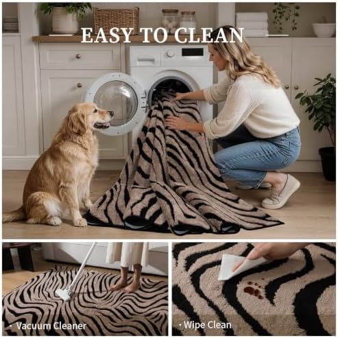 YIHOUSE Zebra Hallway Runner Rugs 2x8: Taupe Bathroom Rug Washable