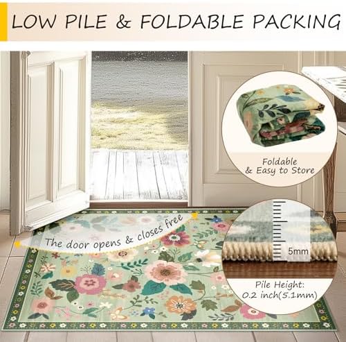 RELEANY Floral Washable 9x12 Area Rugs LightGreen