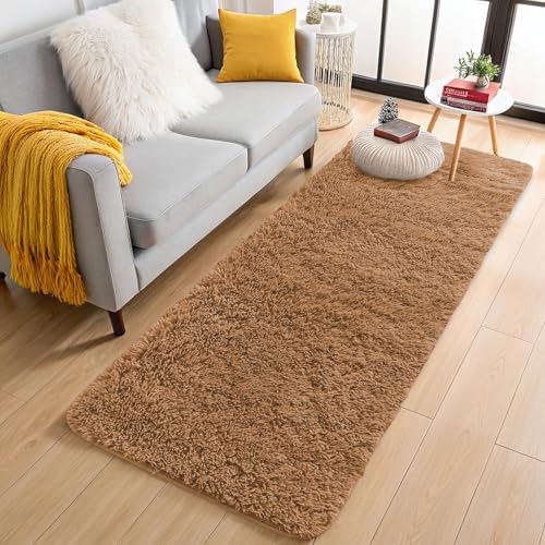 OLANLY 2x6 Machine Washable Runner Rugs for Hallway, Soft Fluffy Shaggy Bedside Rugs for Bedroom, Living Room, Indoor Floor Carpet for Kids Girls and Boys, Nursery Rooms, Home Decor Aesthetic, Khaki