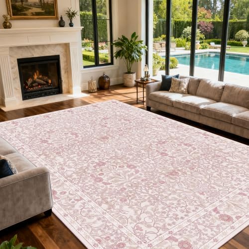 9x12 Washable Area Rugs for Living Room Soft Carpet (Pink)