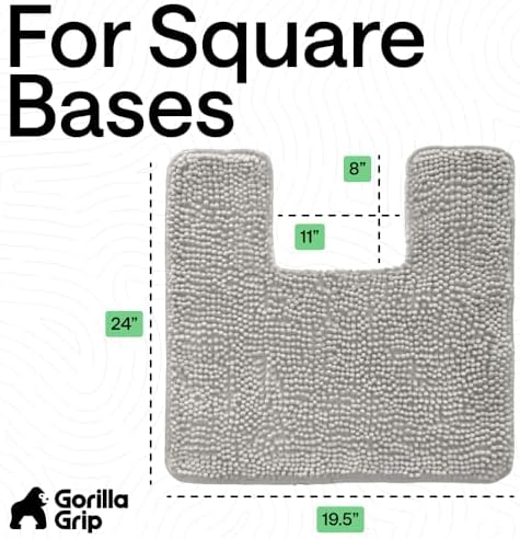 GORILLA GRIP Chenille Bath Rug Mat for Square Toilet Base, 24x19 Light Gray