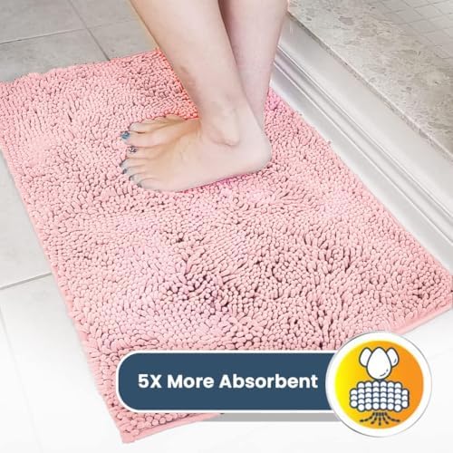 Muddy Mat® | Super Water Absorbent Door Mat Indoor, Microfiber Quick Dry Chenille Entryway Rug, Slip Resistant Front Door Mat, Indoor Mats for Entryway, Machine Washable Pet Rug, Pink 16"x24"