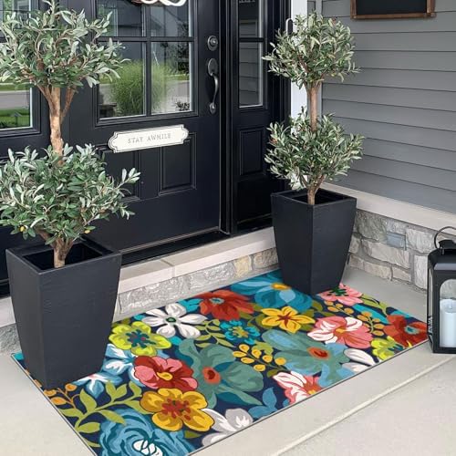 Front Door Mat Indoor Entrance - 2x4.3 Colorful Floral Runner Rug