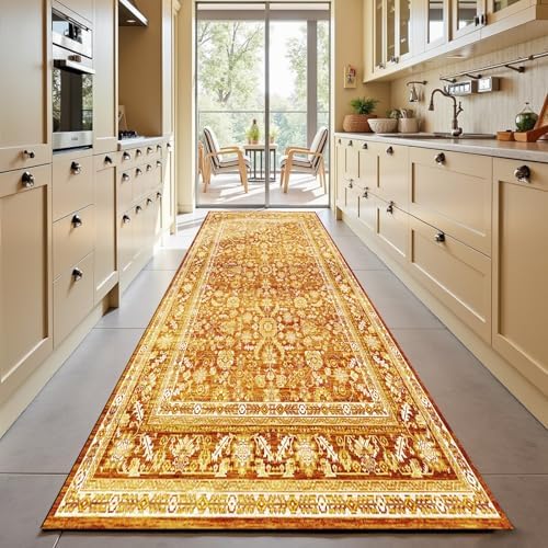 OPPODREAM Vintage Orange Area Rugs 3x10, Washable Rug for Living Room