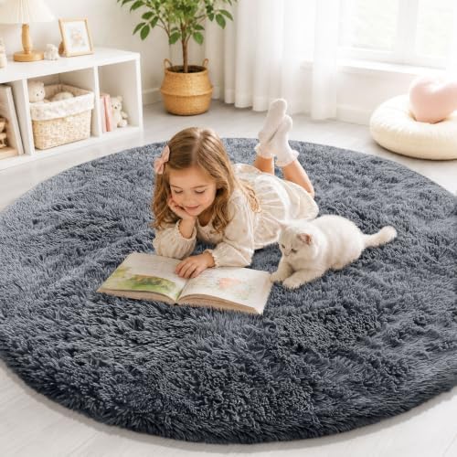 Smiry Round Area Rugs for Living Room Bedroom 4x4 ft, Fluffy Carpet
