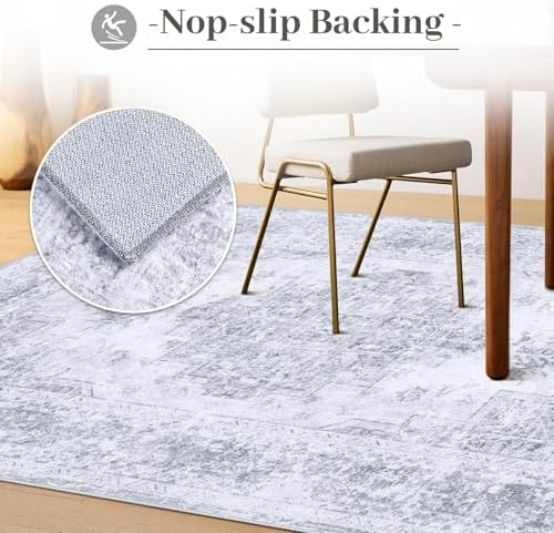 XLUEZ Area Rug 10x12 Living Room Rugs, Machine Washable Vintage Distressed Medallion Rug Non-Slip Soft Low Pile Large Indoor Rugs for Bedroom Kitchen Dining Room Office(Light Grey,10'x12')