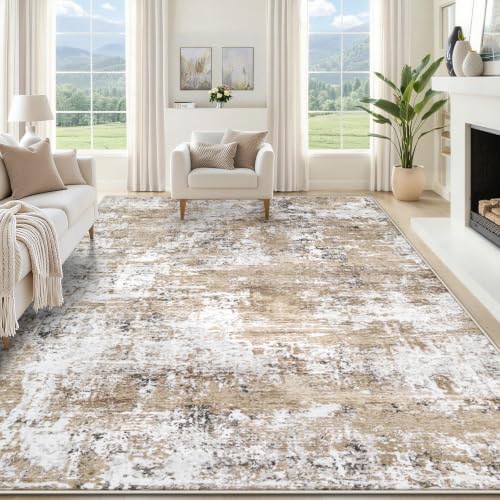 XLUEZ 8x10 Area Rugs for Living Room, Washable Modern Abstract Large Area Rug Neutral Soft Non Slip Kids Rug Stain Resistant Indoor Carpet for Bedroom Nursery Dining Room Playroom(Beige, 8'x10')