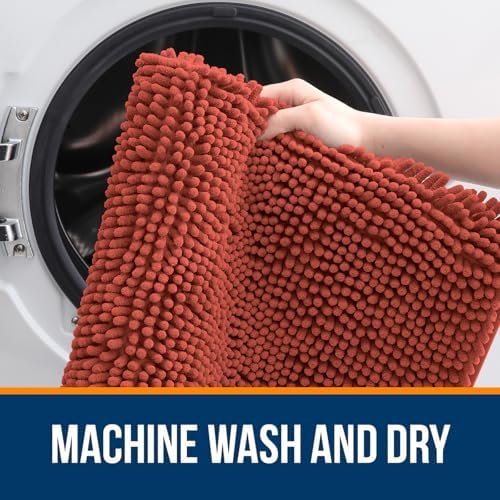 OLANLY Small Bathroom Rugs 24x16, Soft Absorbent Chenille Bath Rugs, Rubber Backing Quick Dry, Machine Washable Bath Mats for Bathroom Floor, Tub and Shower, Home Decor Accessories, Rustic Terracotta
