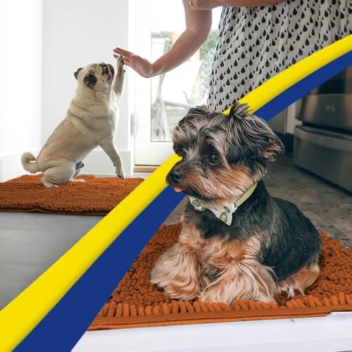 Muddy Mat® | Super Water Absorbent Door Mat Indoor, Microfiber Quick Dry Chenille Entryway Rug, Slip Resistant Front Door Mat, Indoor Mats for Entryway, Machine Washable Pet Rug, Orange 32" x 44"