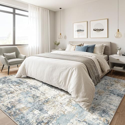 LOONGRUG 7x10 Area Rug Washable Large Neutral Modern Living Room Rugs