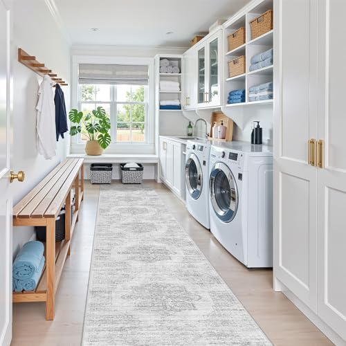 2x12 Runner Rug Non Slip,Washable Hallway Runner Rug,Grey