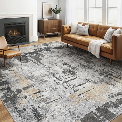 LOONGRUG 6x8 Area Rug Washable Neutral Modern Living Room Rugs Black Gold