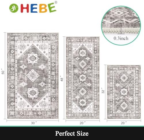 HEBE Boho Kitchen Rugs Set of 3, Non Slip Washable Kitchen Mats for Floor