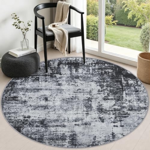 Round Area Rug Living Room: 5 ft Modern Washable Carpet Dark