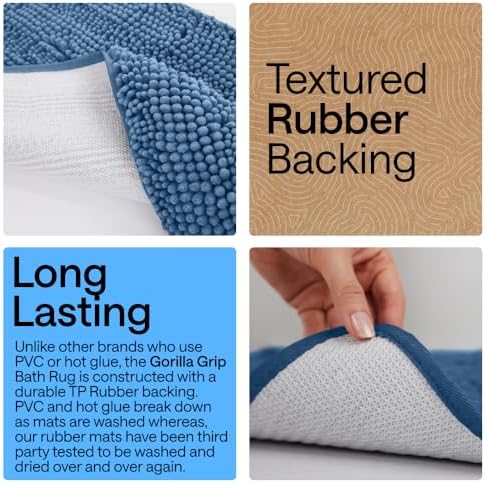 GORILLA GRIP Bath Rug Mat for Bathroom, Absorbent Chenille, 44x26 Blue