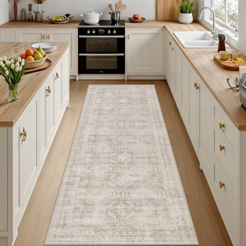 2x8 Hallway Washable Runner Rug: Neutral Kitchen Carpet Brown