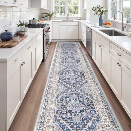 zesthome 3x14 Runner Rug Non Slip,Washable Hallway Runner Rug,Blue