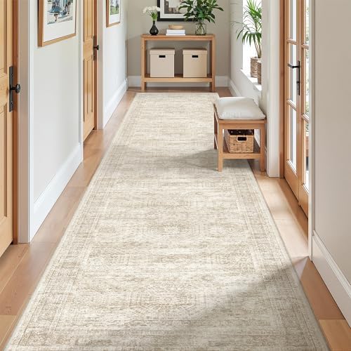 2'6 x 12' Runner Rug Non Slip,Washable Kitchen Rugs,Beige