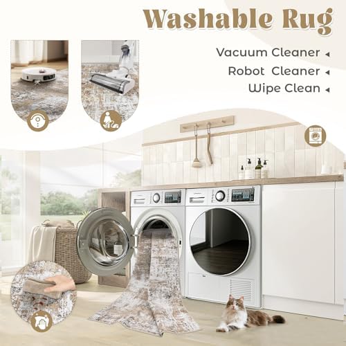 XLUEZ 8x10 Area Rugs for Living Room, Washable Modern Abstract Large Area Rug Neutral Soft Non Slip Kids Rug Stain Resistant Indoor Carpet for Bedroom Nursery Dining Room Playroom(Beige, 8'x10')