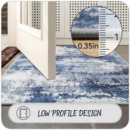 Blue Rug Runners for Hallways Kitchen Non Slip Washable 2x6 Entryway Runner Rugs with Rubber Backing 6ft Long Carpet Runner for Laundry Room Bedroom, Low Pile Stain & Fade Resistant, Abstract Navy