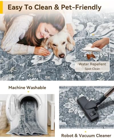 RELEANY Washable Area Rug, Runner 2'6"x14', Grey/White/Beige
