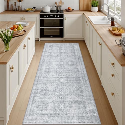 3x14 Hallway Washable Runner Rug: Neutral Kitchen Carpet Gray